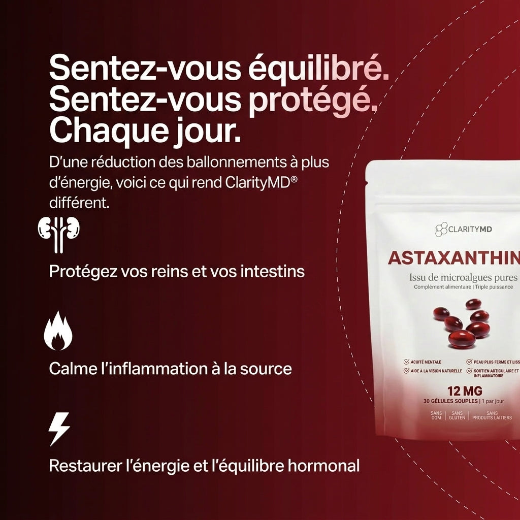 ClarityMD Astaxanthine – Combat naturellement le stress oxydatif pour rétablir l'équilibre intérieur et extérieur