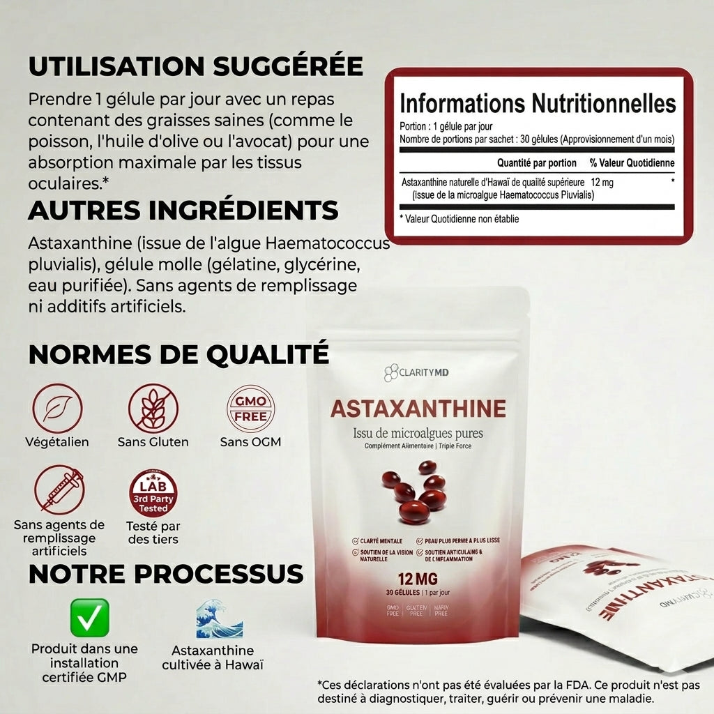 ClarityMD Astaxanthine – Combat naturellement le stress oxydatif pour rétablir l'équilibre intérieur et extérieur